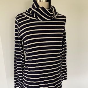 Nautical stripe cowl turtleneck cotton sweater XS